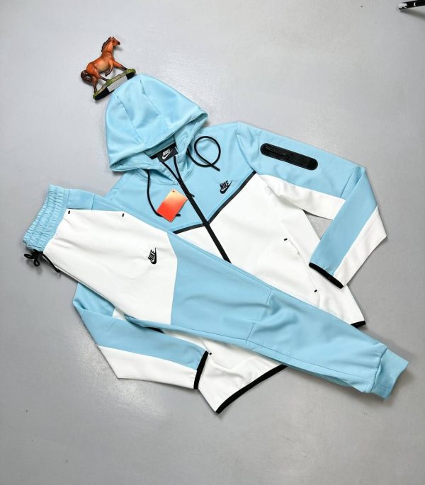 Nike Men's Sportswear Tech Fleece Tracksuits in Smoky Glacier Blue & White Color