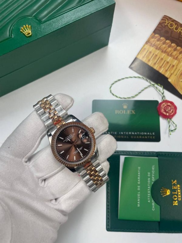 Rolex Lady Datejust Chocolate Dial Two Tone Strap Watch for Women's