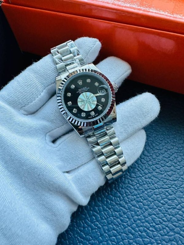 Rolex Datejust Black Dial Watch For Women's in President Chain Straps