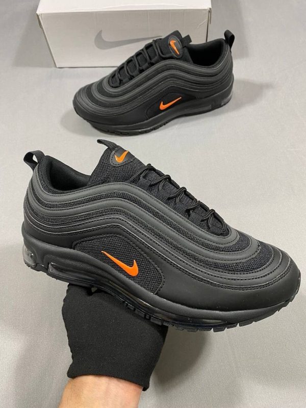 Nike Air Max 97 Men's Shoes in Black with Orange Nike Logo UK