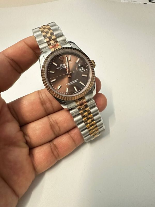 Rolex Rose Gold Chocolate Datejust Watch For Women's