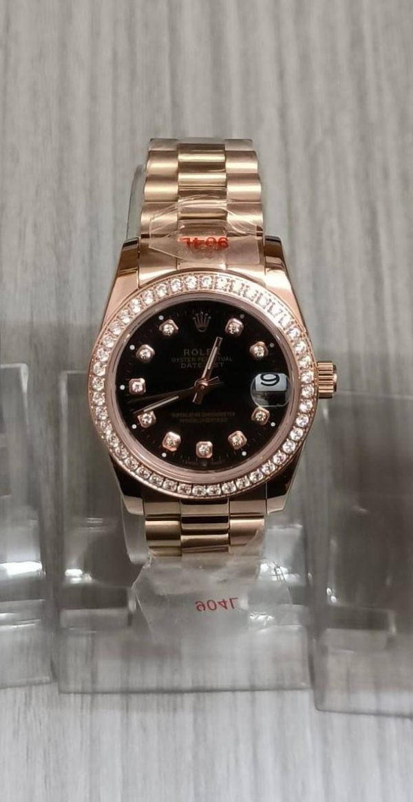 Rolex Datejust Black Diamond Dial With Gold Watch For Women's