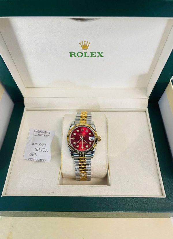 Rolex Datejust Red Diamond Dial With Two Tone Women's Watch