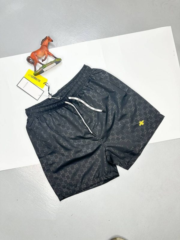 Gucci Men's Bee Embroidered Swim Shorts in Black Color