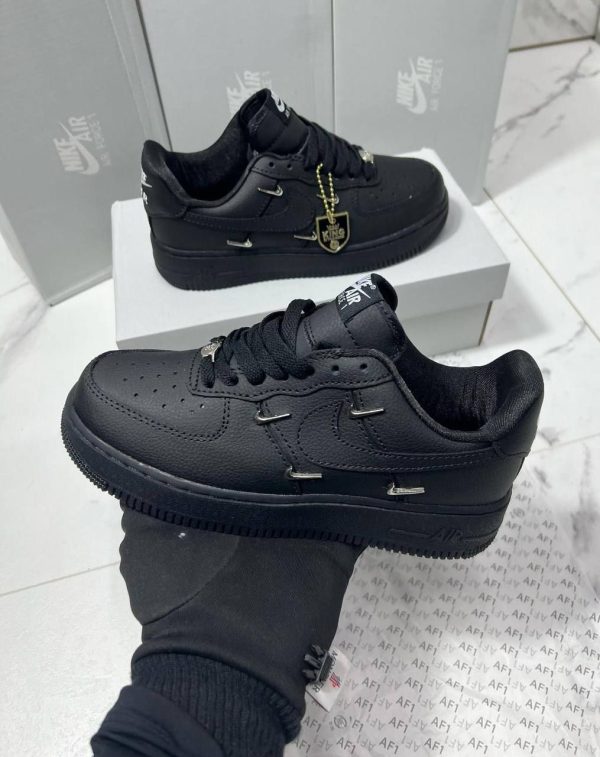 Nike Air Force 1 Black Silver Mini Swoosh Men's Casual Trainers