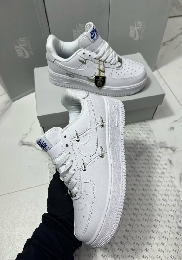 Nike Air Force 1 Mini Metallic Swooshes to the Mid-Panel in White Color Women's Trainers