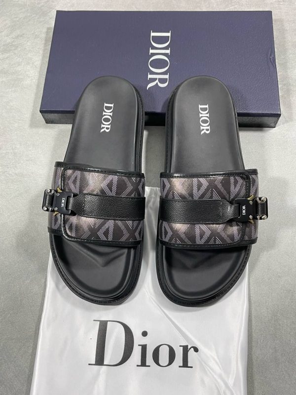 Christian Dior Logo Printed Sliders For Men's in Black & Brown Color
