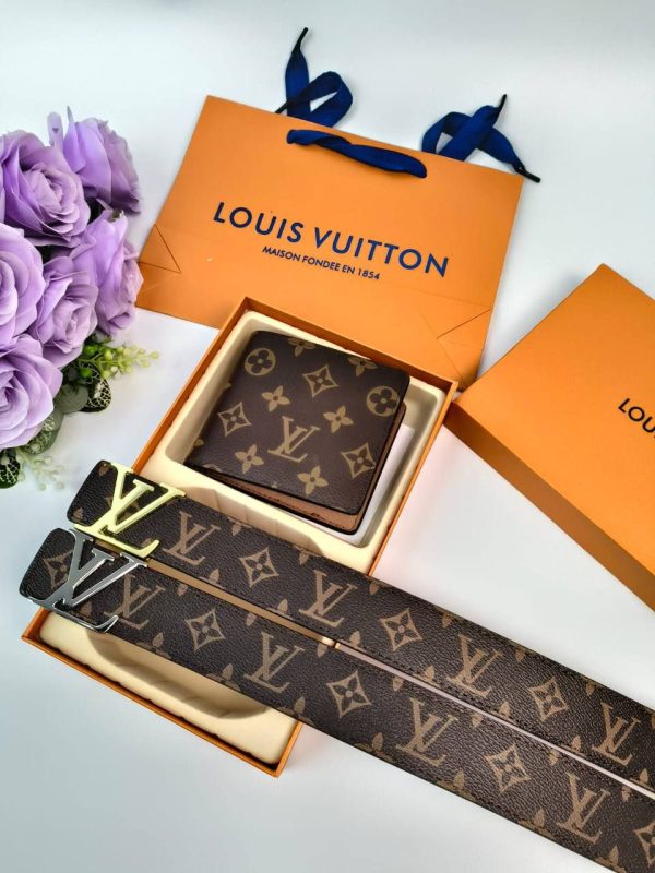 Louis Vuitton Wallets & Belts Sets For Men's in Brown Color with 2 Different Buckle Colors