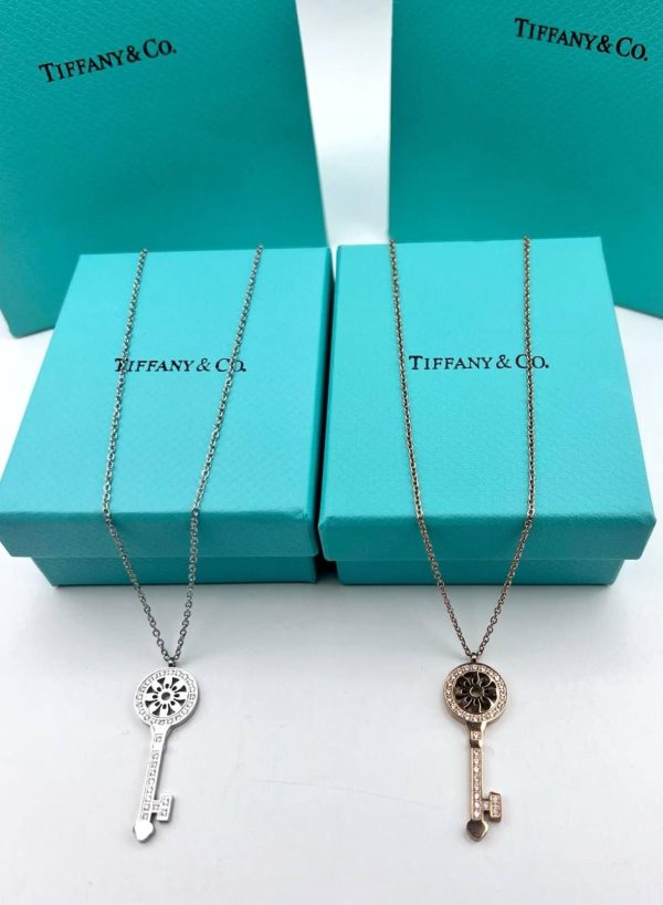 Tiffany & Co. Victoria Round Key Pendant Diamond Necklaces For Women's in 2 Colors