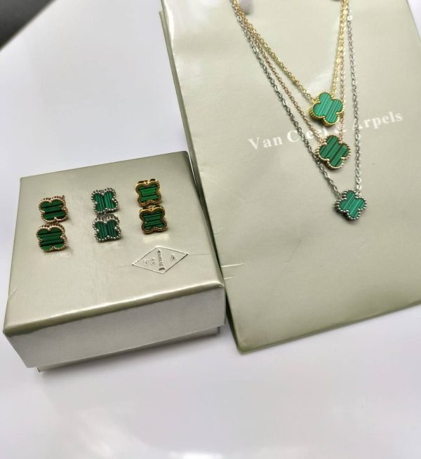 Van Cleef & Arpels Four Leaf Clover Green Necklace & Earrings Sets For Women's in Different Chain Colors