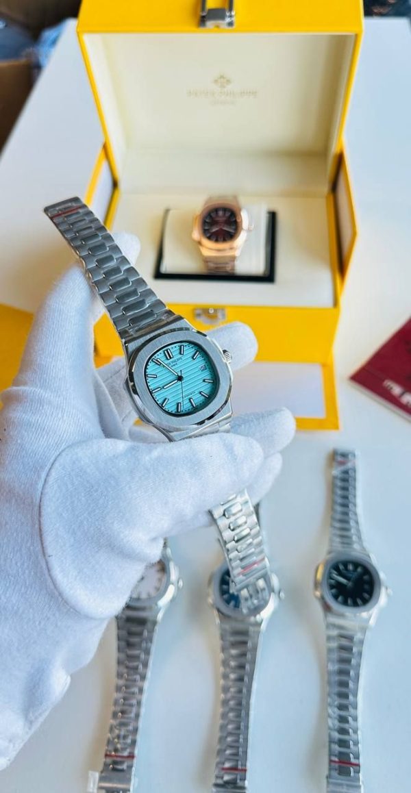 Patek Philippe Geneve Silver with Sea Blue Dial Automatic Watch Men's