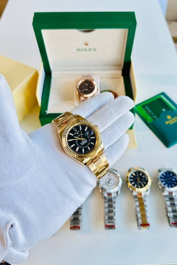 Rolex Sky-Dweller Black Dial Men's Watch Golden Steel Strap