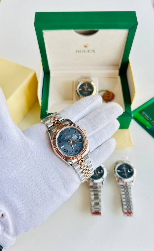 Rolex Date Just Two Tone Rosegold Grey Dial Automatic Men's Watch