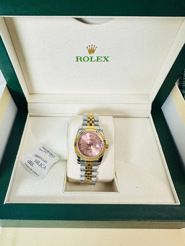 Rolex Datejust Pink Dial Fluted Bezel Two Tone Women's Watch