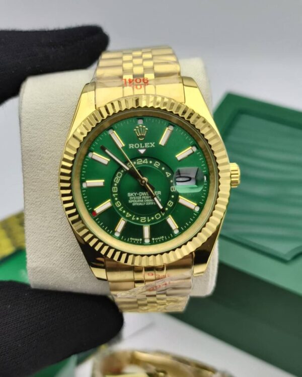 Rolex Sky-Dweller 336938-0008 42 MM Green Dial Golden Chain Strap Men's Watch