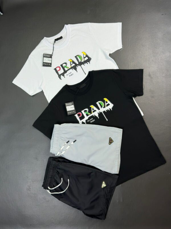 Prada Paint Splatter Logo T-Shirt & Shorts Sets